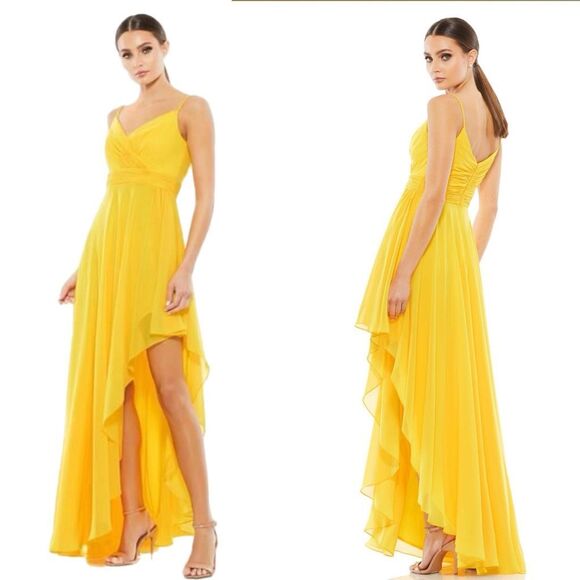 NWT Mac Duggal dress #70191 Asymmetrical Skirt Chiffon Dress in Marigold. Size 0 - Picture 1 of 14